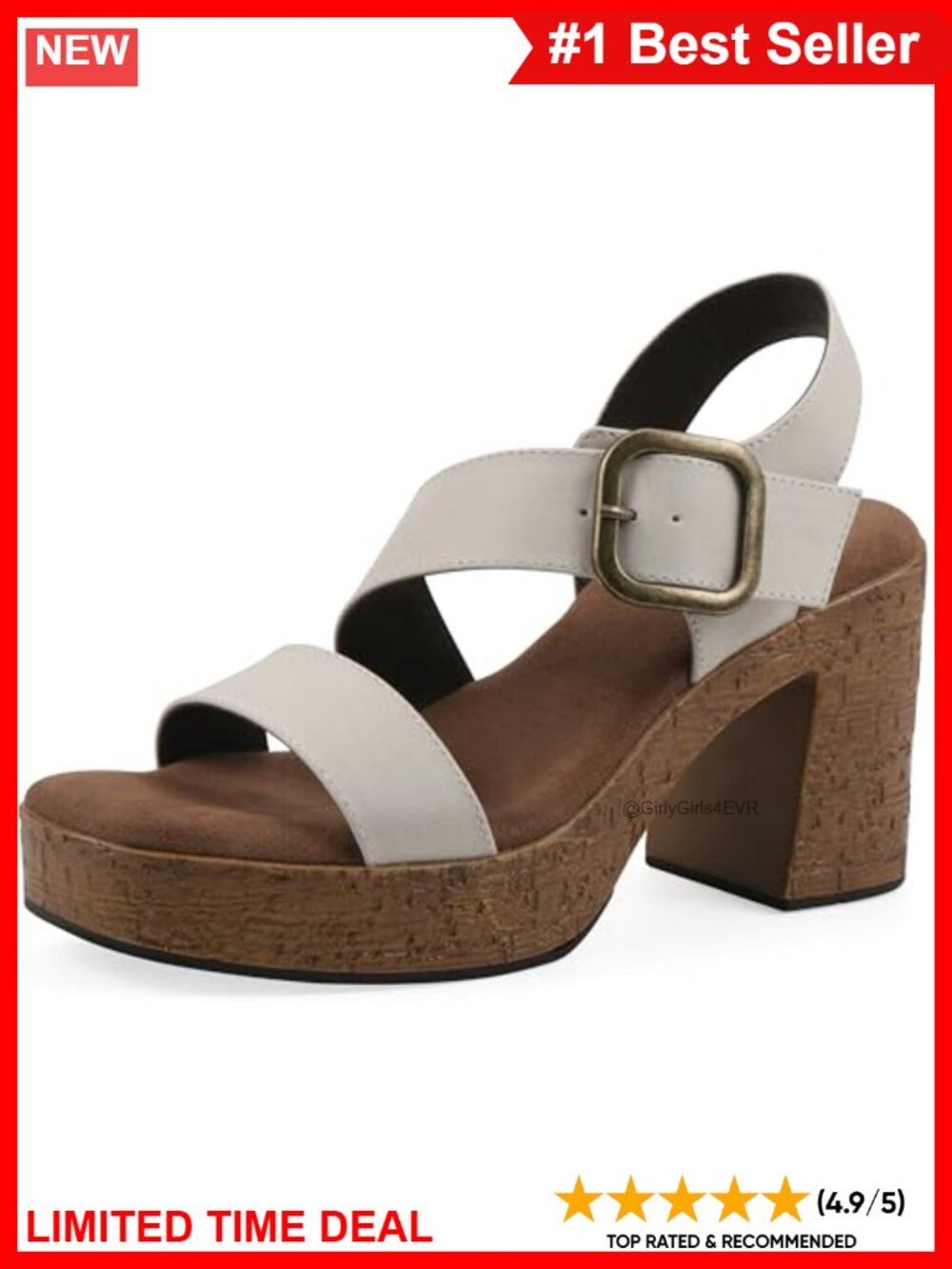 Platform Sandal with Molded Cork Bottom and Buckle Closure